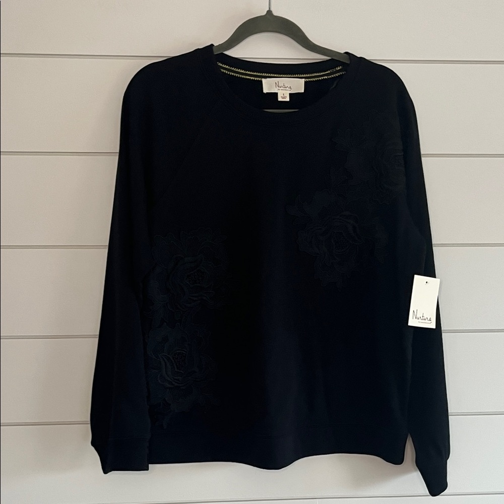 Nurture by Westbound Black Embroidered Crewneck Sweatshirt Top NWT Size Large